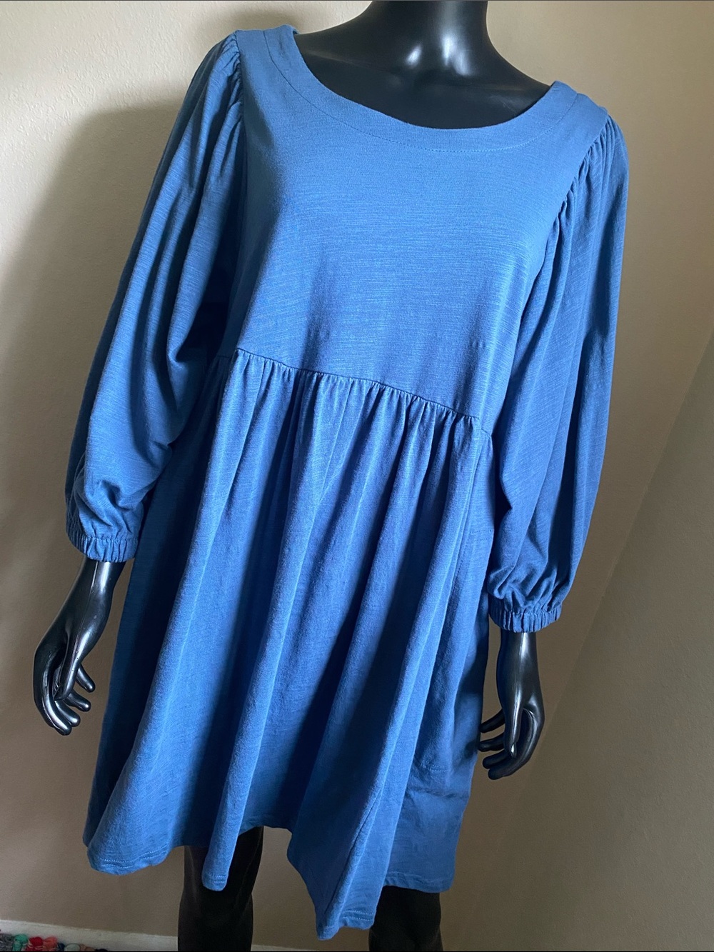 DAVI & DANI Blue Puff Sleeve Babydoll Dress